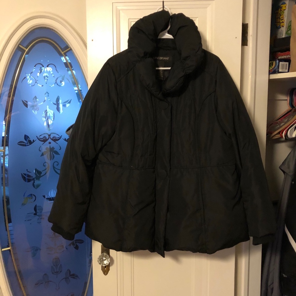 Black Peplum puffy coat by lane bryant